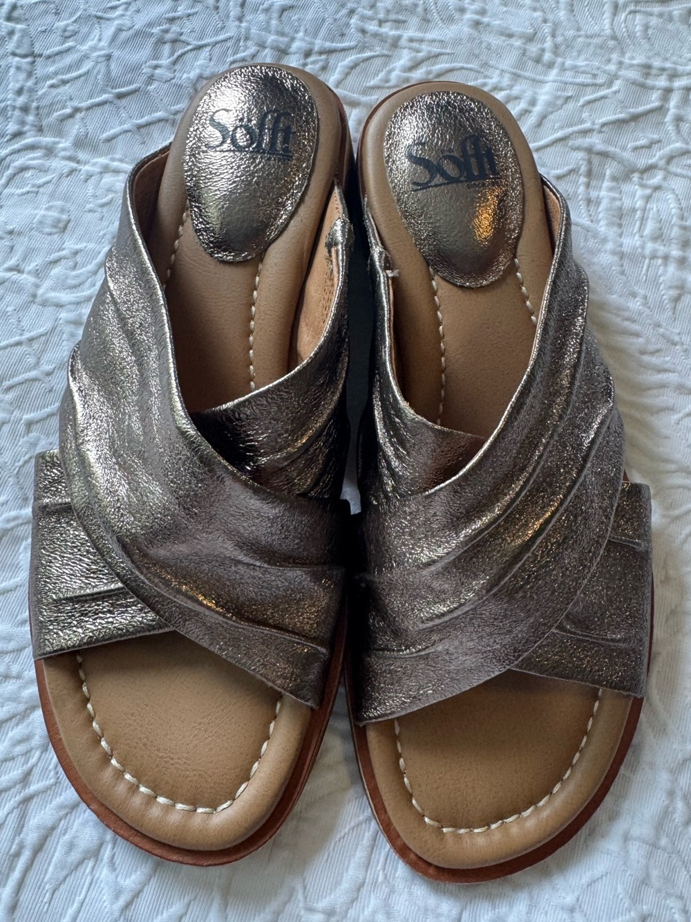 Sofft Metallic Bronze Crossover Slip-On Sandals